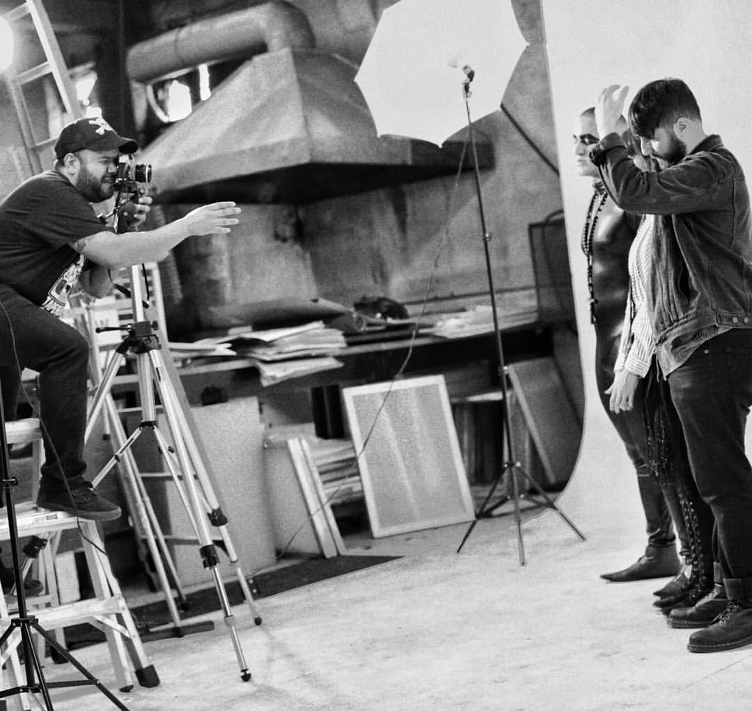 Chuck Livid shooting a studio portrait session, behind the scenes