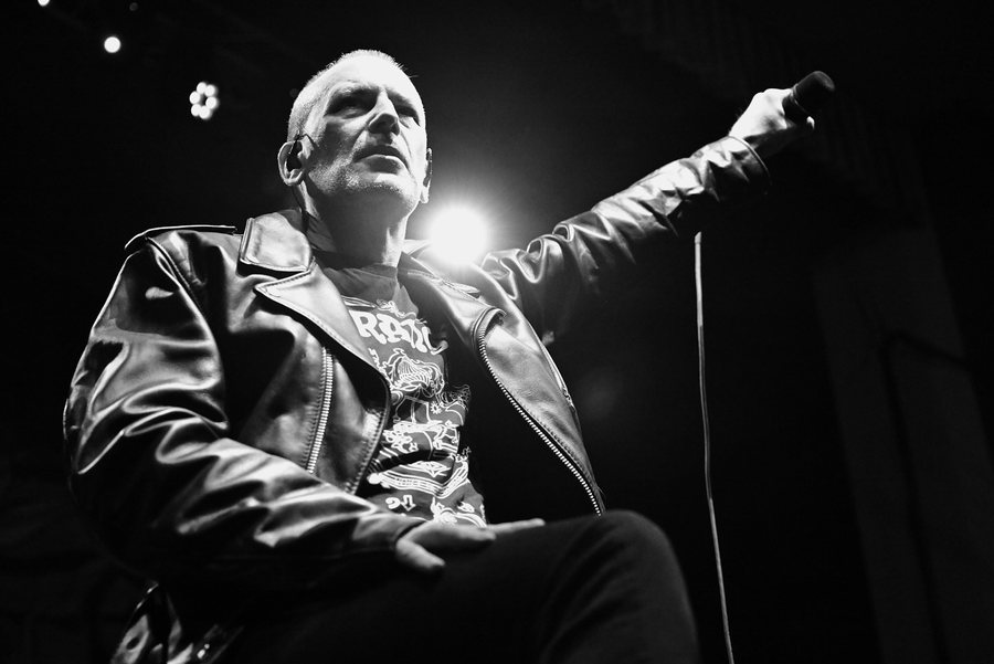 Screeching Weasel's singer pointing into the crowd at the Hobart Art Theater